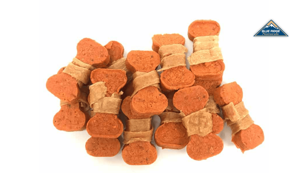 Pile of Blue Ridge Naturals' Chicken Wrapped Sweet Potato Bones for dogs
