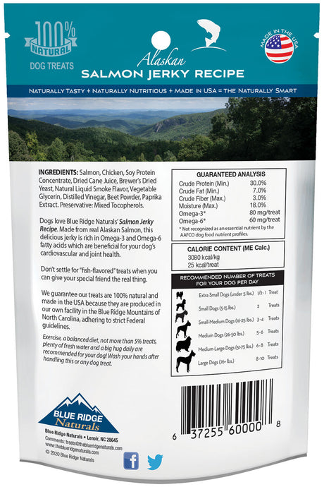 Back of Blue Ridge Naturals' Salmon Jerky Recipe dog treats