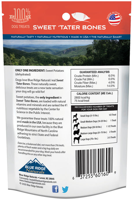 Back of Blue Ridge Naturals Sweet 'Tater Bones package.