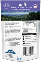 Back of Blue Ridge Naturals Peanut Butter Coated Sweet Potato Bones treats package.