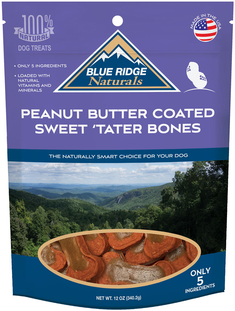 Blue Ridge Naturals Peanut Butter Coated Sweet Potato Bones Dog Treats