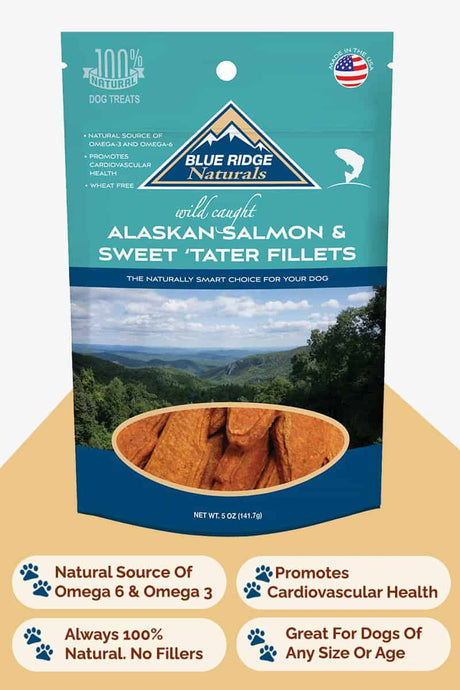 Front of Blue Ridge Naturals Salmon and Sweet Potato Fillets dog treats