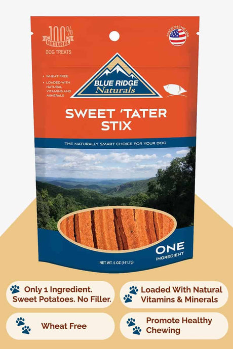 Front of Blue Ridge Naturals Sweet Potato Stix dog treats