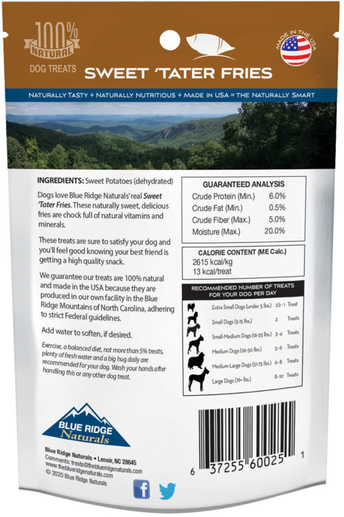 Back of Blue Ridge Naturals Sweet 'Tater Fries package.