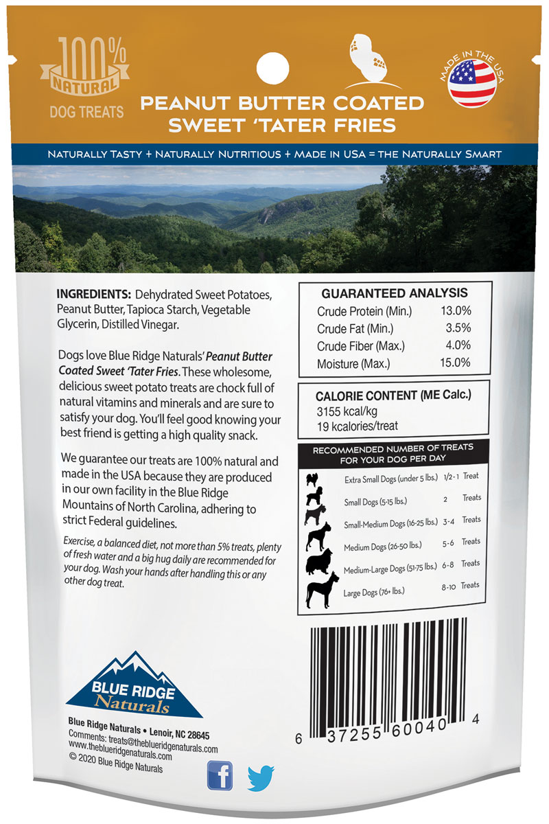 Pack of 2 Blue Ridge Naturals Sweet Tater Fries Dog Treats 1lb 