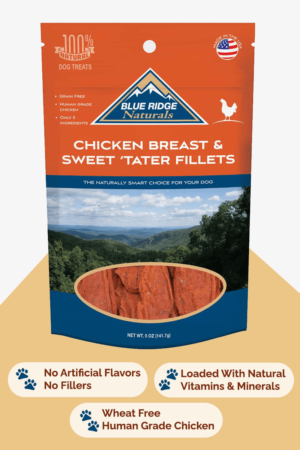 Front of Blue Ridge Naturals Chicken Breast and Sweet Potato Fillets dog treats
