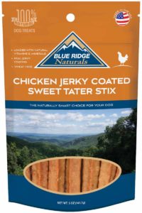 Front of Blue Ridge Naturals' Chicken Coated Sweet Potato Stix - 5 oz for dogs