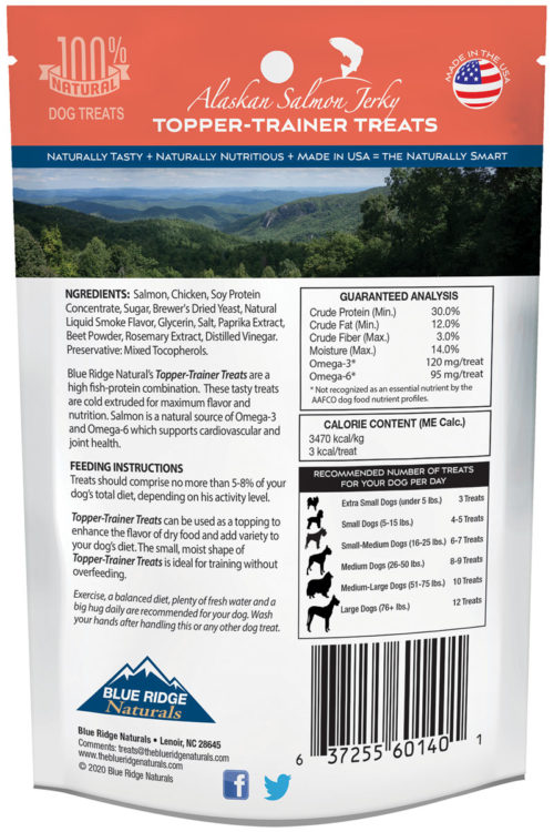 Back of Blue Ridge Naturals' Salmon Topper-Trainer Treats for dogs