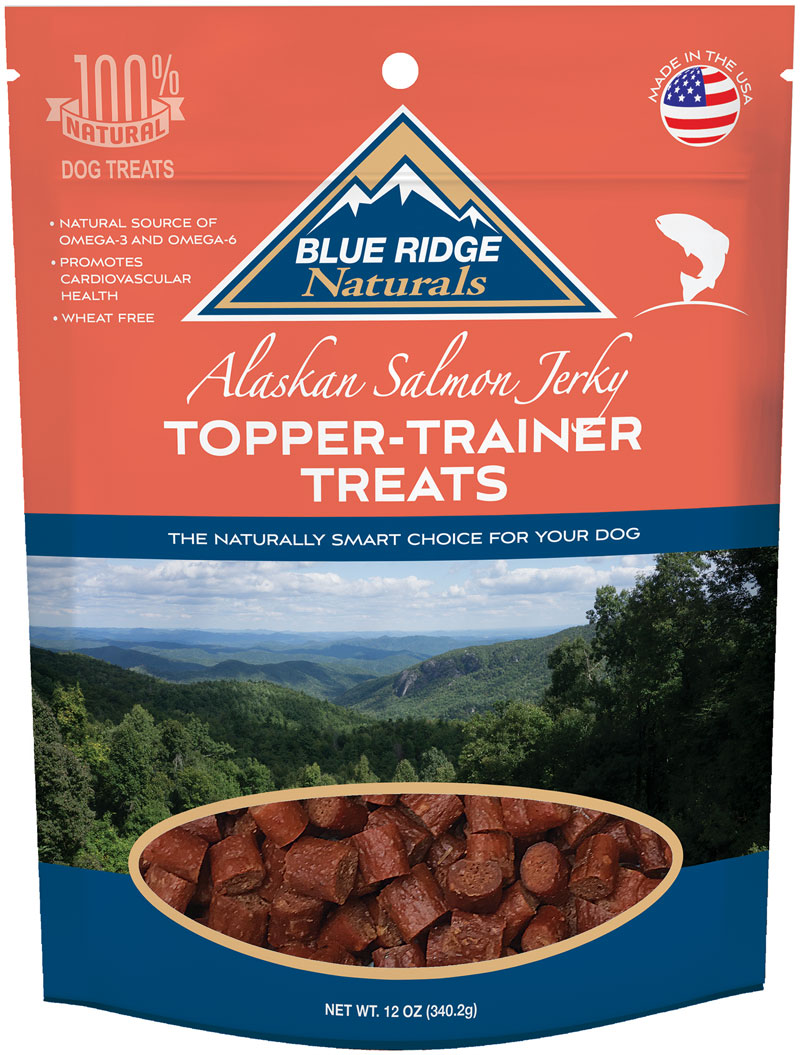 Front of Blue Ridge Naturals' Salmon Topper-Trainer Treats for dogs