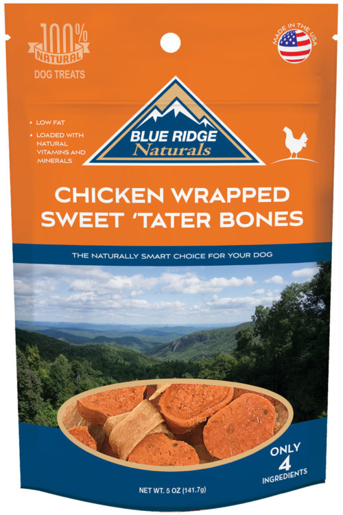 Front of Chicken Wrapped Sweet Potato Bones 5 oz package.