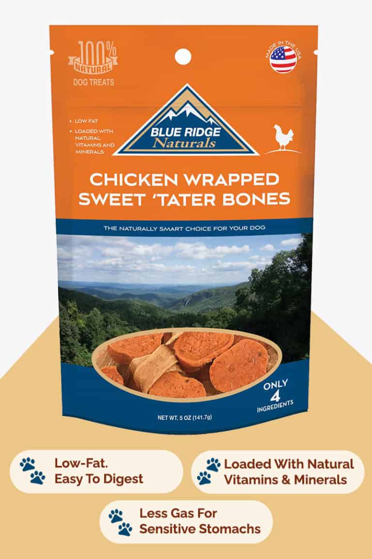 Front of Blue Ridge Naturals Chicken Wrapped Sweet Potato Bones dog treats