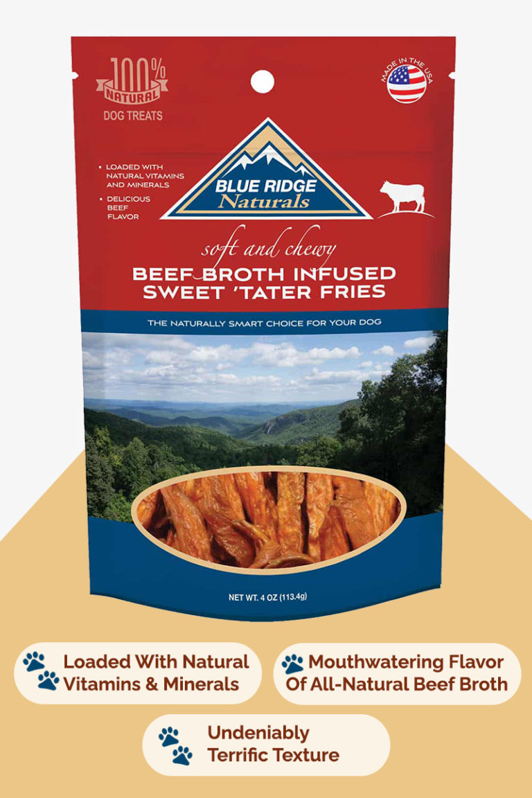 Front of Blue Ridge Naturals Beef Infused Sweet Potato Fries dog treats